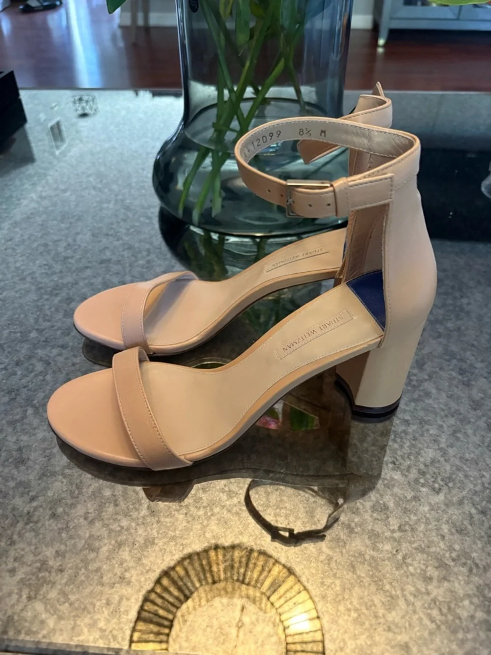 Stuart Weitzman Blush Nude Ankle Strap Block Heel Sandals